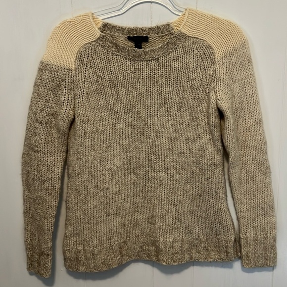 J Crew crew neck sweater 2 tone brown and cream womens size xs - Picture 1 of 7